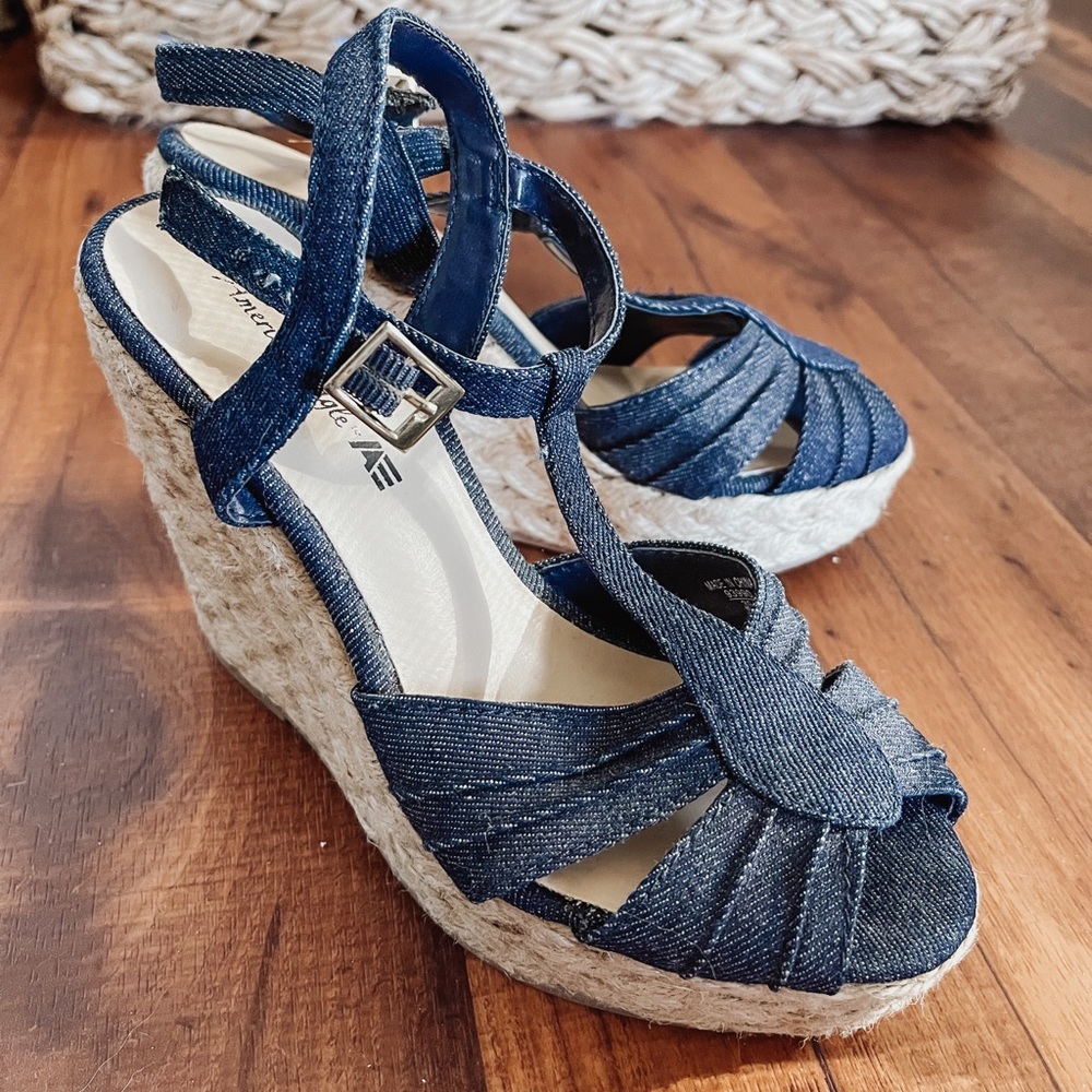 Blue Espadrille Boho Wedge